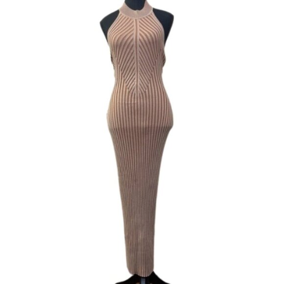 Sovere Womens 6 Halter Neck Bodycon Midi Dress Tan Color - Picture 2 of 7